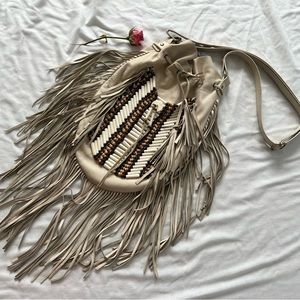 Australian Artisan Made Bone Fringe Leather Bag